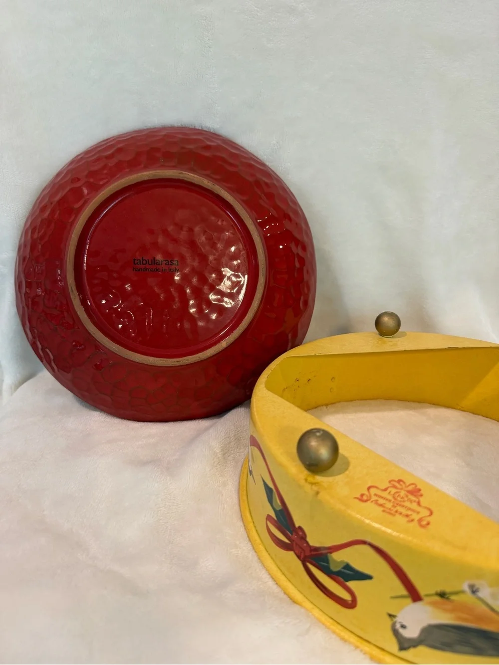 Lenox Winter Greetings Holiday Bird Round Casserole Holder 9 1/2” & Red Bowl
